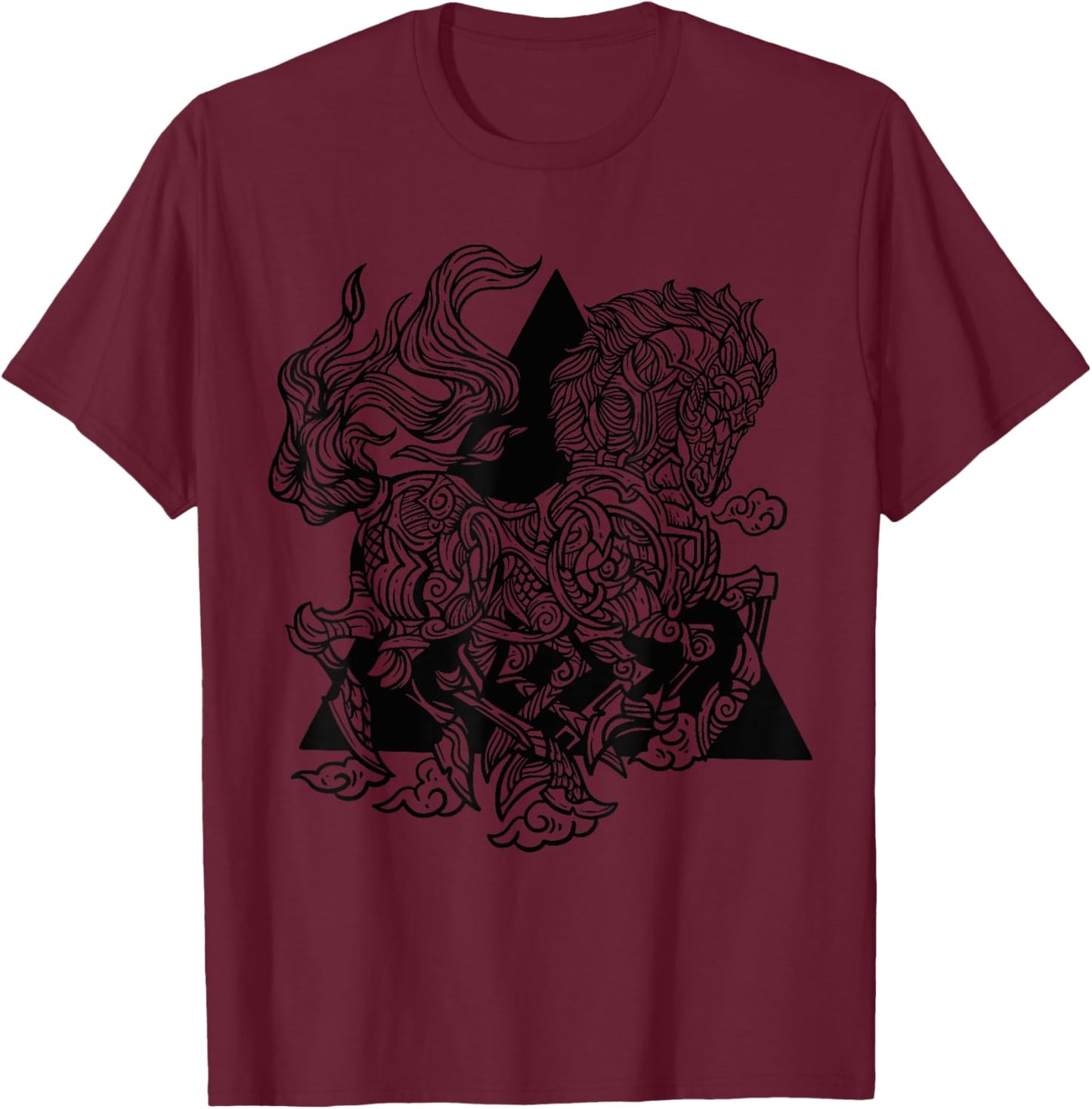 Sleipnir Odin's Horse Nordic Viking Runes Mythology T-Shirt - T-Shirt | Maroon