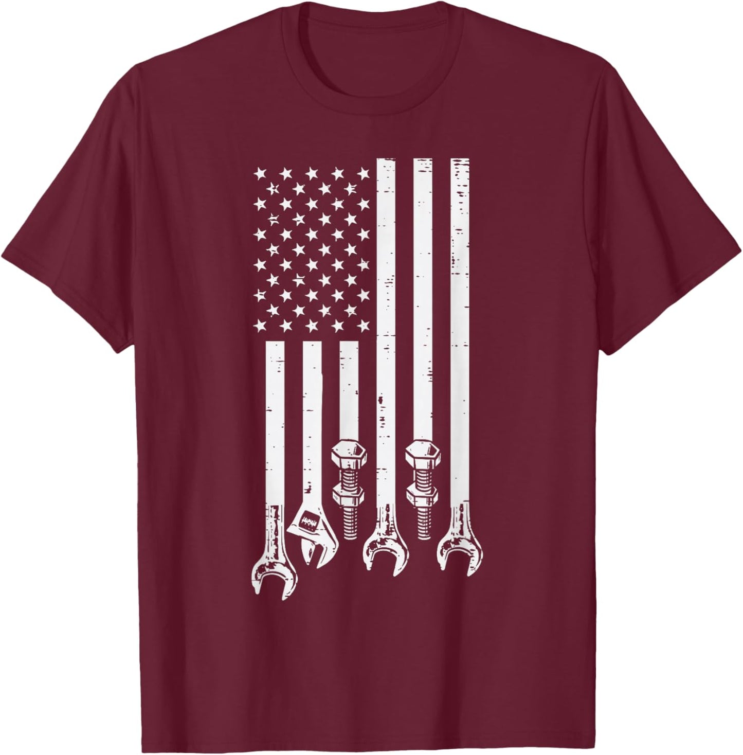 Wrench USA American Flag Car Mechanic Garage Patriotic Men T-Shirt - T-Shirt | Maroon
