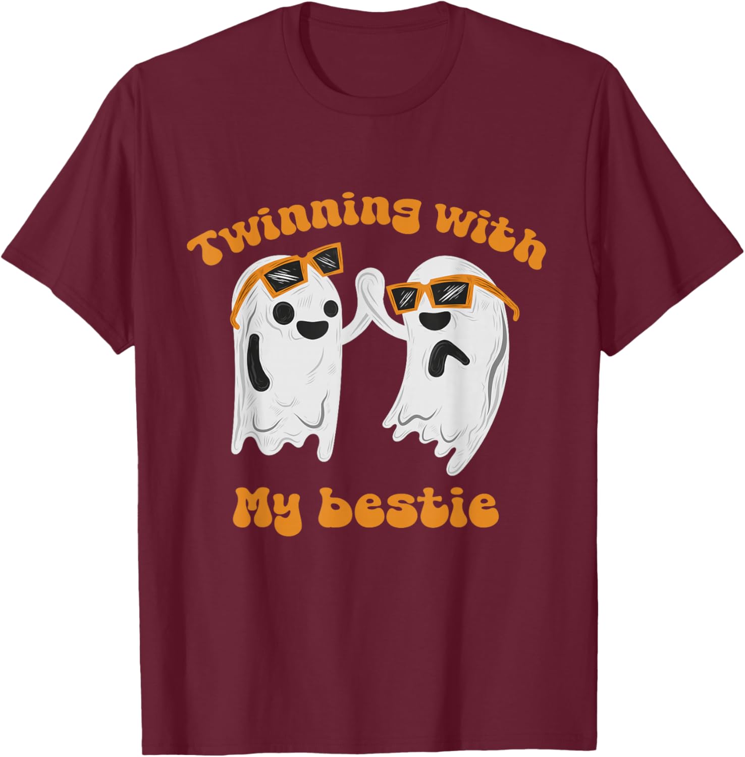 Twinning With My Bestie Halloween Ghost And Men T-Shirt - T-Shirt | Maroon