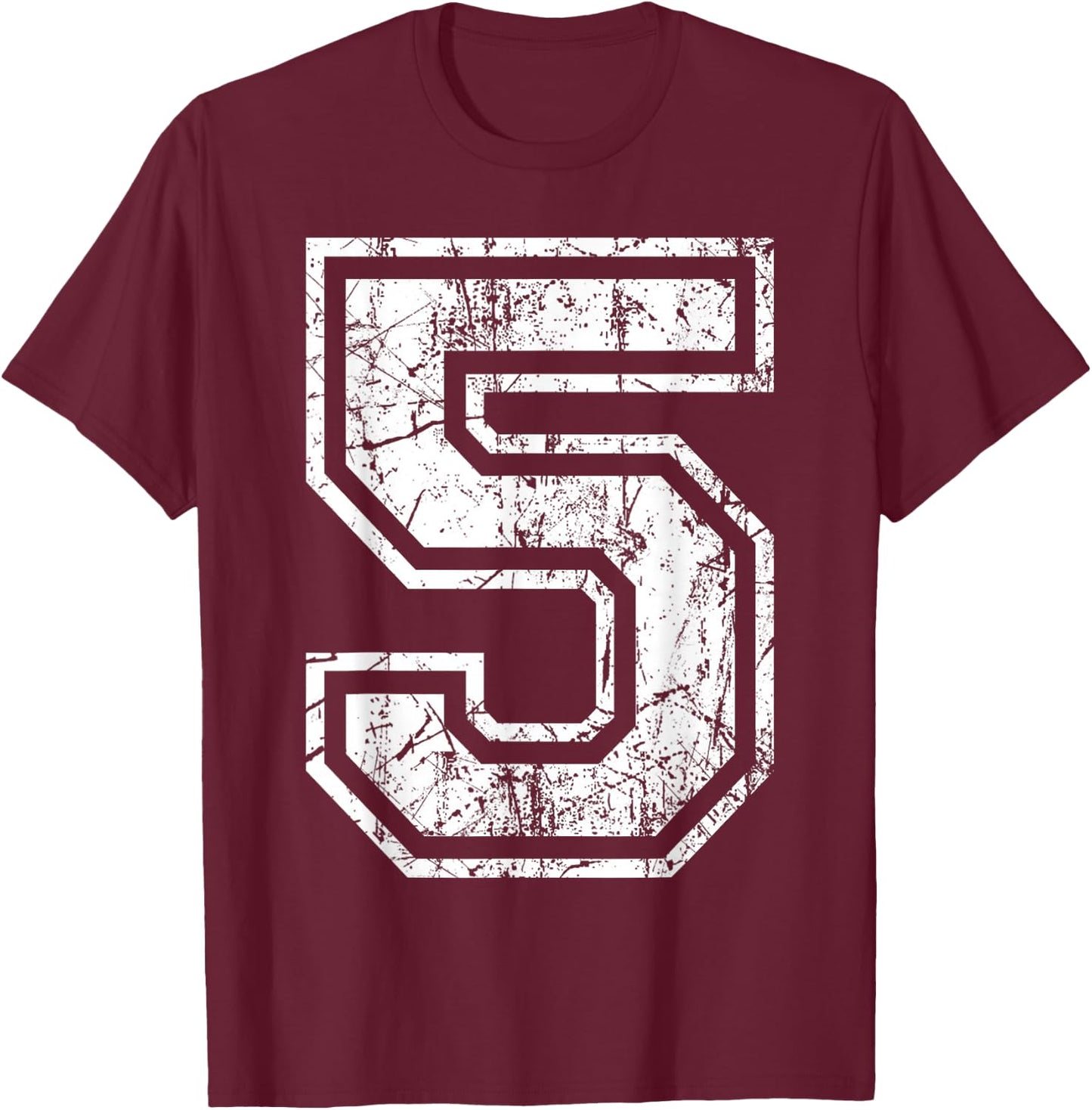 Sports Jersey Grunge Number 5 Fan Team Player Birthday Gift T-Shirt - T-Shirt | Maroon
