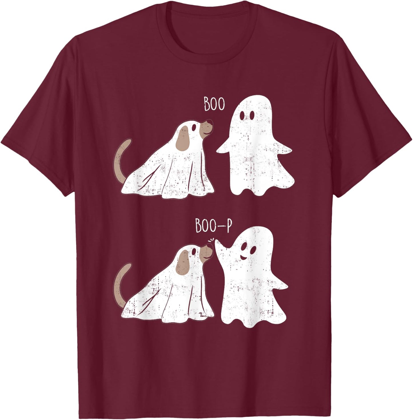 Retro Vintage Boo Boop Ghost And Dog Halloween Funny T-Shirt - T-Shirt | Maroon
