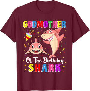 Godmother Of The Shark Birthday Family Birthday Goddaughter T-Shirt - T-Shirt | Maroon