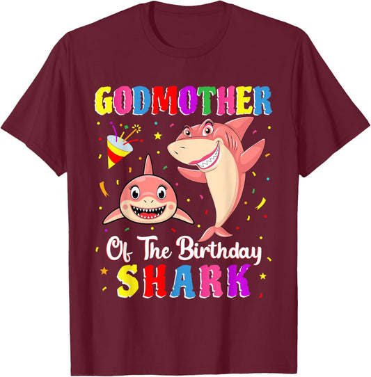 Godmother Of The Shark Birthday Family Birthday Goddaughter T-Shirt - T-Shirt | Maroon