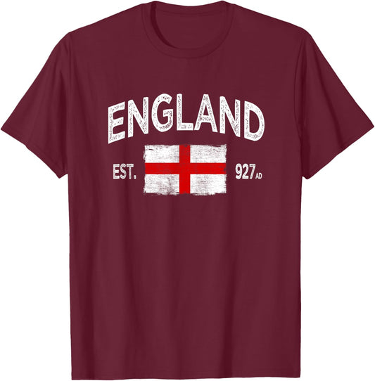 Vintage England English Flag T-Shirt - T-Shirt | Maroon