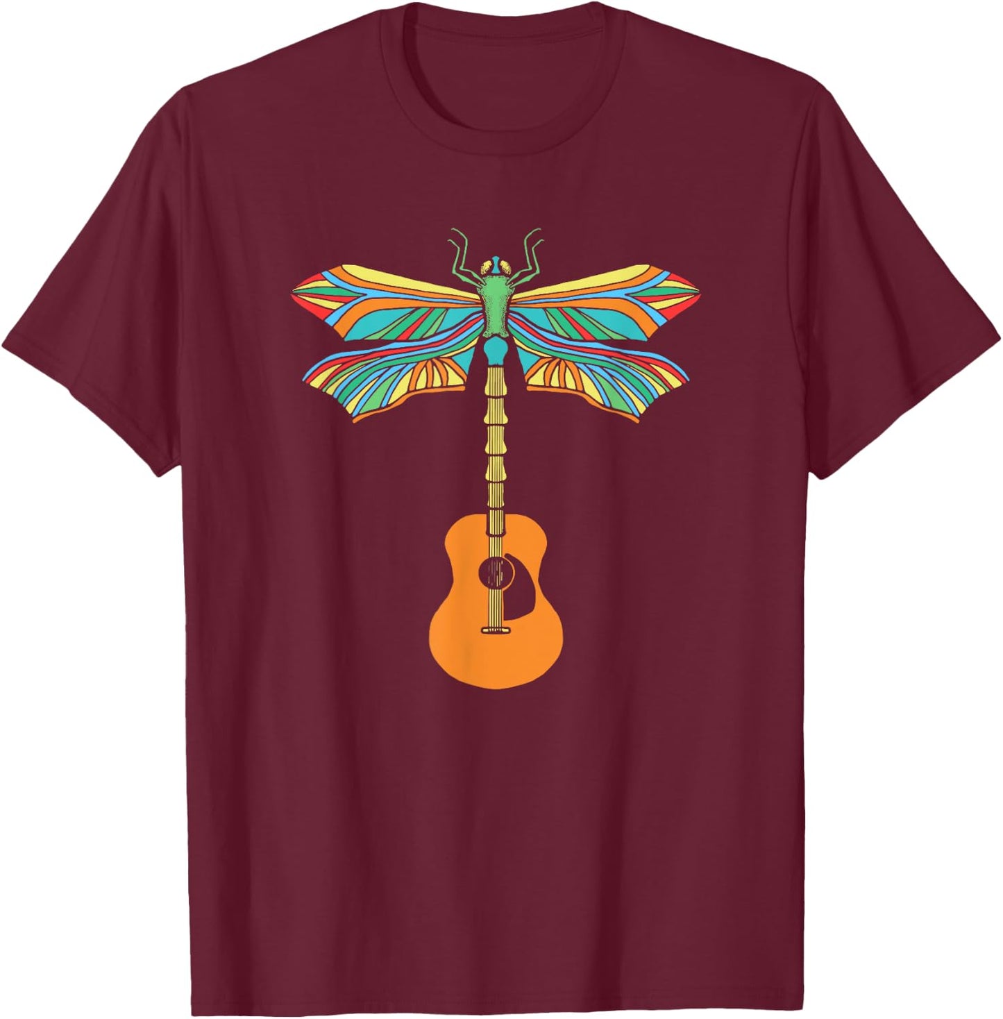 Acoustic Guitar Artistic Dragonfly Music & Musician Vitnage T-Shirt - T-Shirt | Maroon