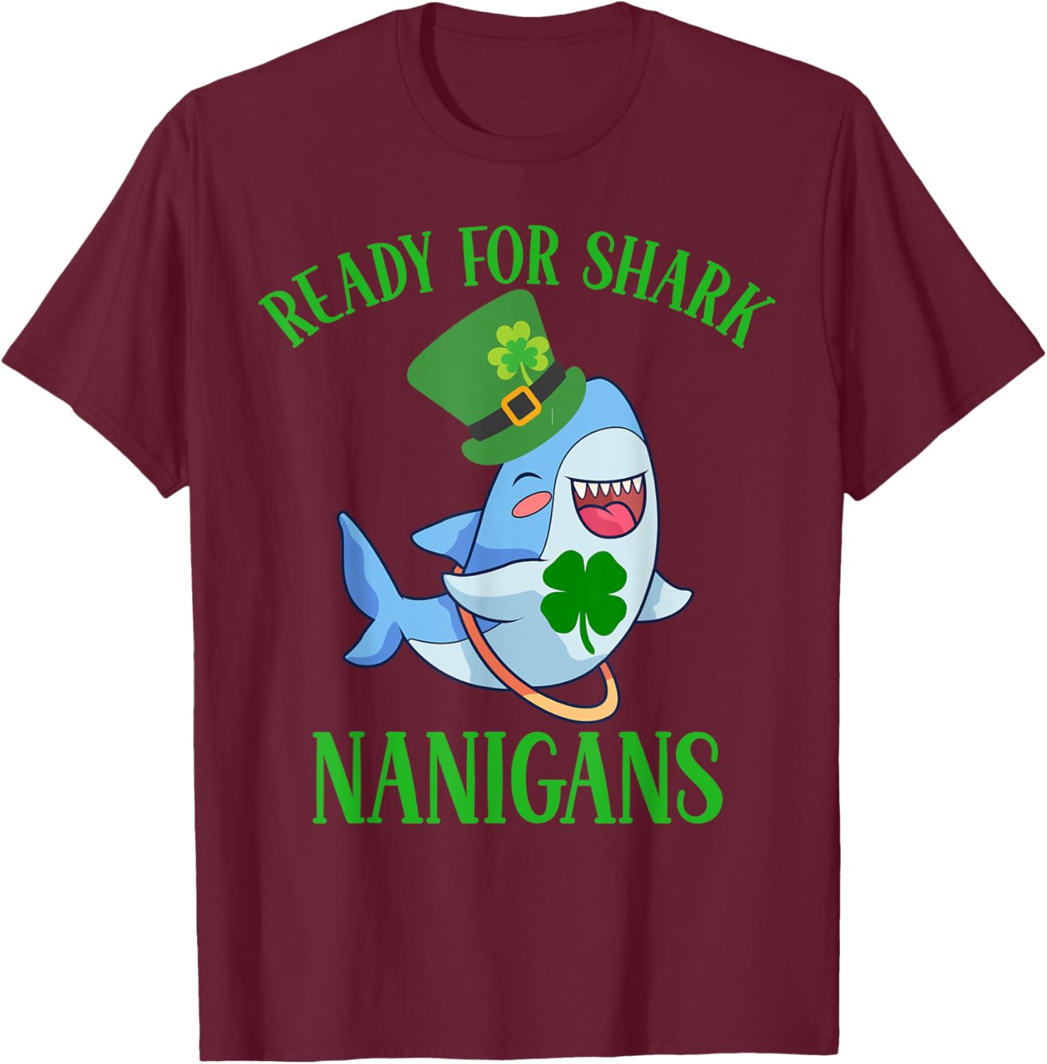 Boys St Patricks Day Shirts With Sharks Shenanigans Funny T-Shirt - T-Shirt | Maroon