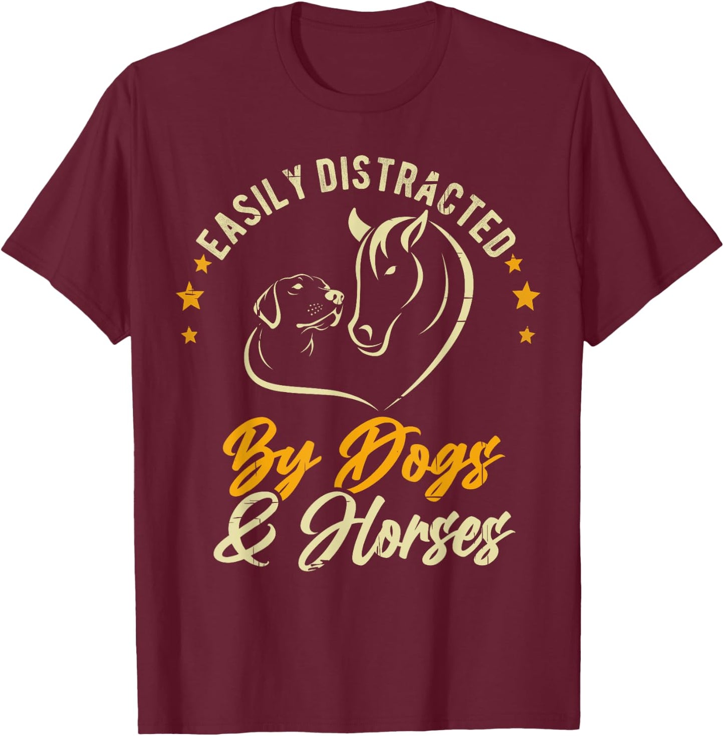 Easily Distracted By Dogs And Horses Dog Mom Horse Mom Women Girls Kids T-Shirt - T-Shirt | Maroon