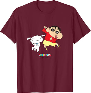 Crayon Shin-chan Dances! Shin-chan and Shiro T-Shirt - T-Shirt | Maroon