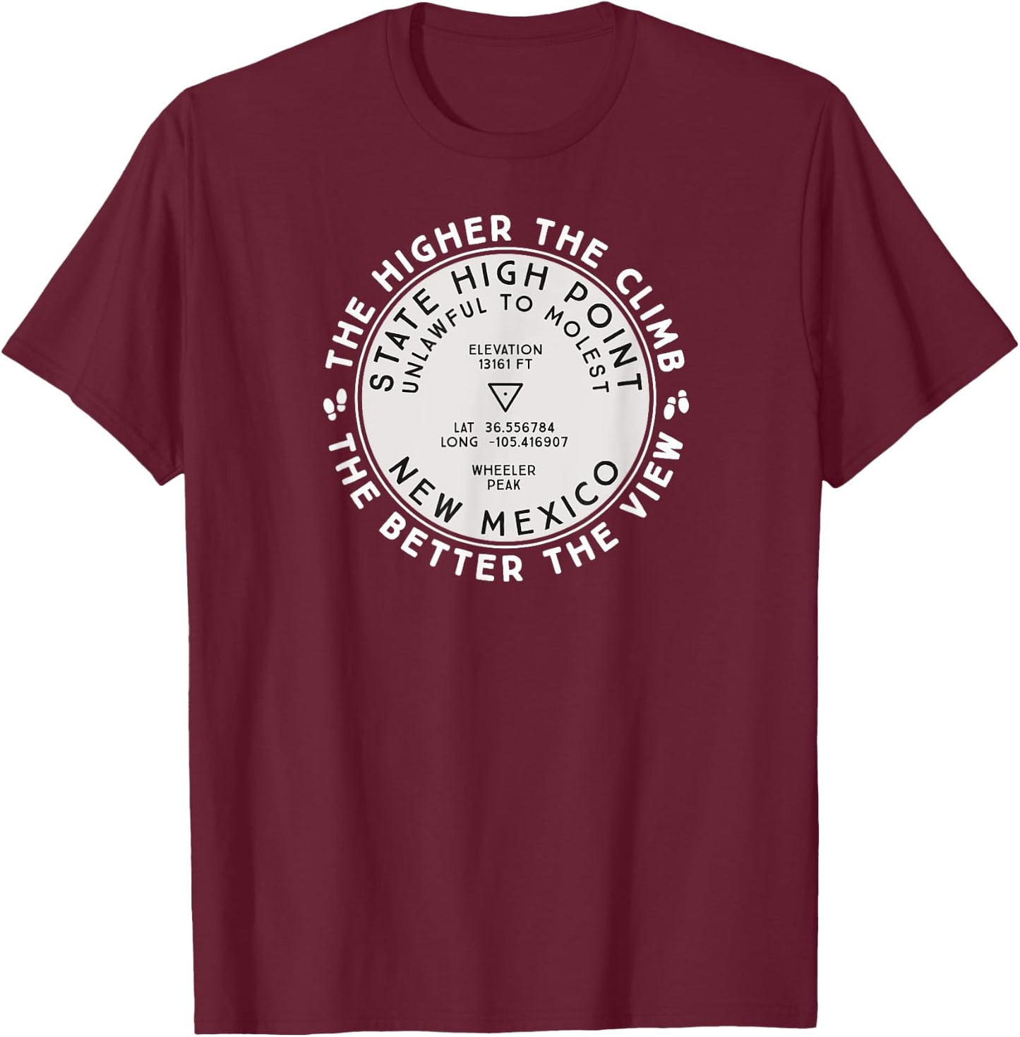 State High Point New Mexico Wheeler Peak Hiking Gift T-Shirt - T-Shirt | Maroon