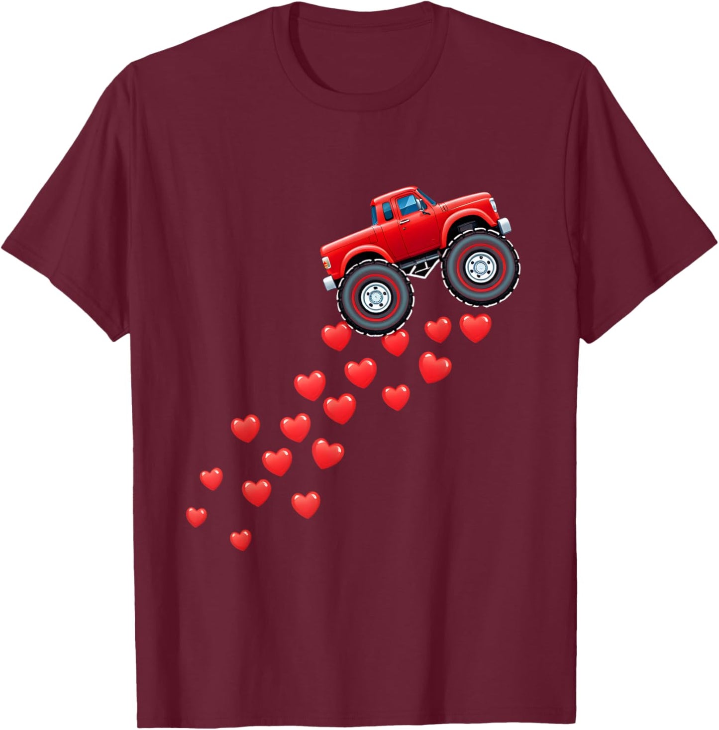 Cute Valentine's Day Monster Truck Hearts Boys Kids Toddler T-Shirt - T-Shirt | Maroon