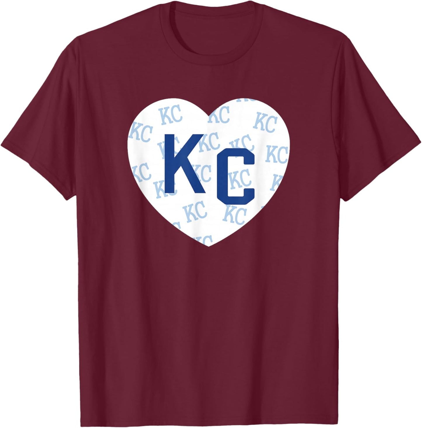 Blue Kc Heart Kansas City 2 Letter Kc Pattern Love KC Blue T-Shirt - T-Shirt | Maroon