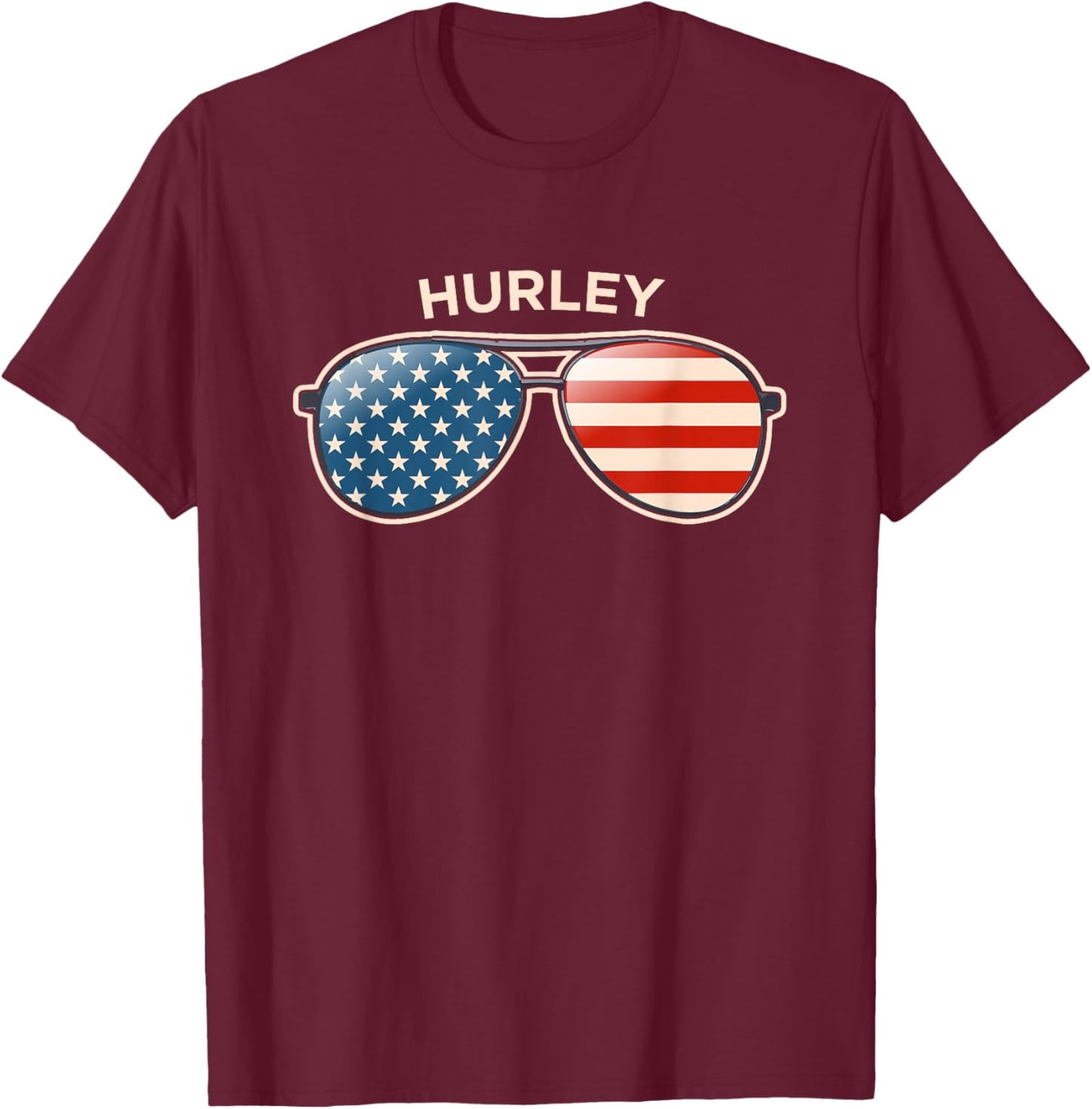 Hurley, MS Vintage US Flag Sunglasses T-Shirt - T-Shirt | Maroon