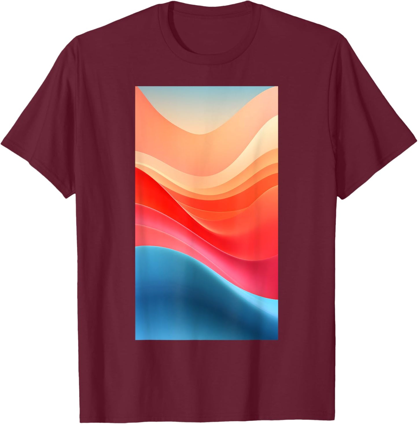 Retro Gradient Shapes Blue And Red Colorful T-Shirt - T-Shirt | Maroon