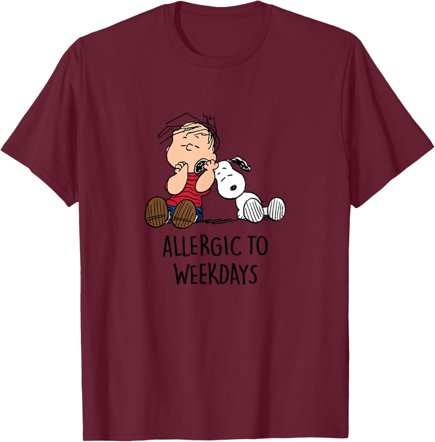 Peanuts - Linus & Snoopy - Allergic to Days of the Week T-Shirt - T-Shirt | Maroon