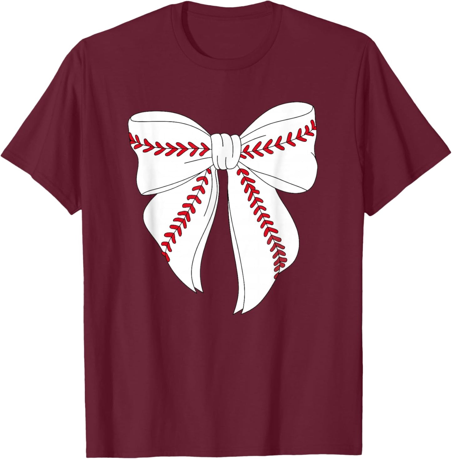 Cute Baseball Coquette Bow Girls Baseball Mom Mama T-Shirt - T-Shirt | Maroon