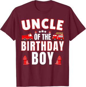 Uncle of the Birthday Boy Fire Truck Firefighter Bday Party T-Shirt - T-Shirt | Maroon