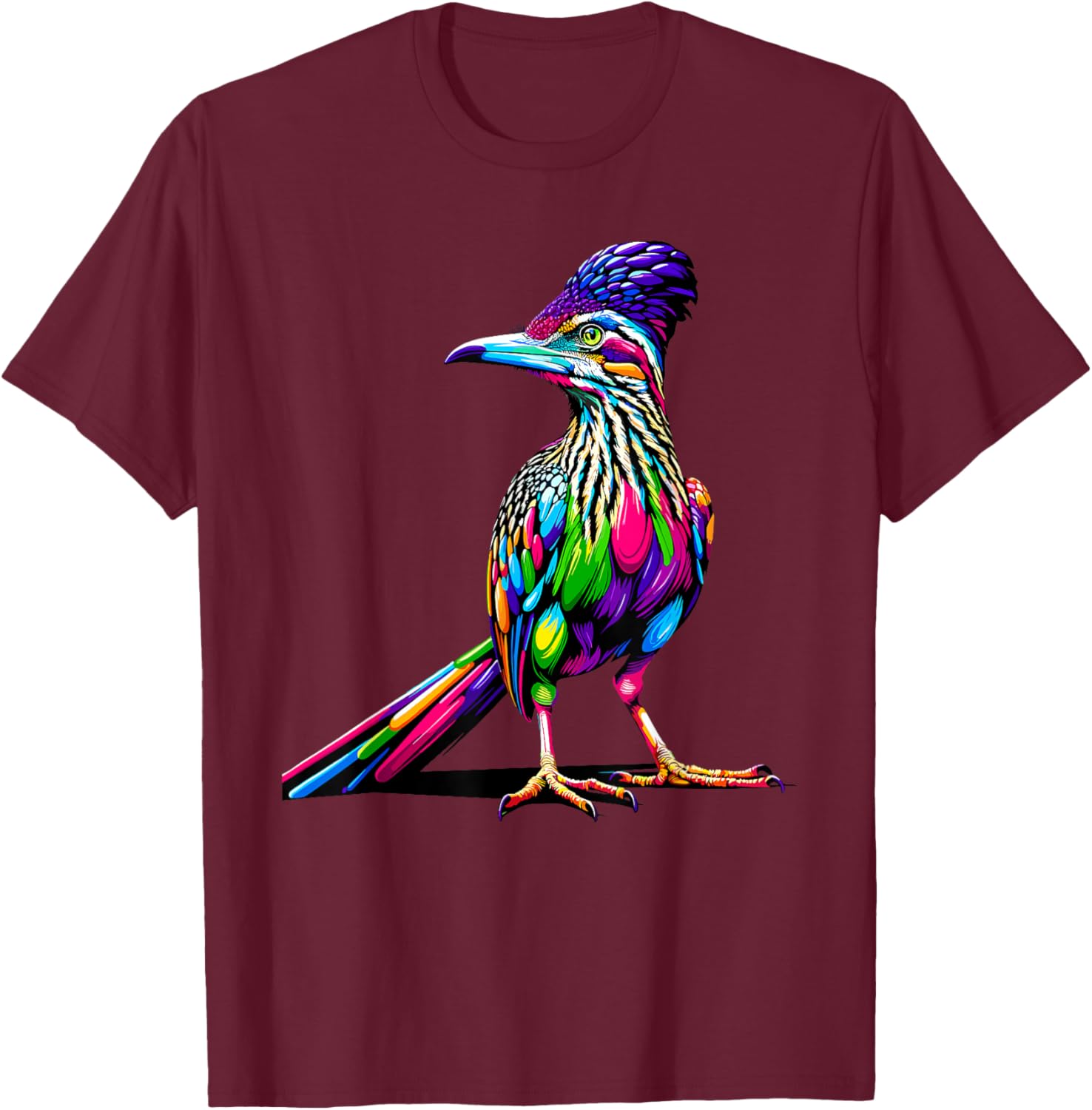 Colorful Pop Art Roadrunner Chaparral Bird T-Shirt - T-Shirt | Maroon