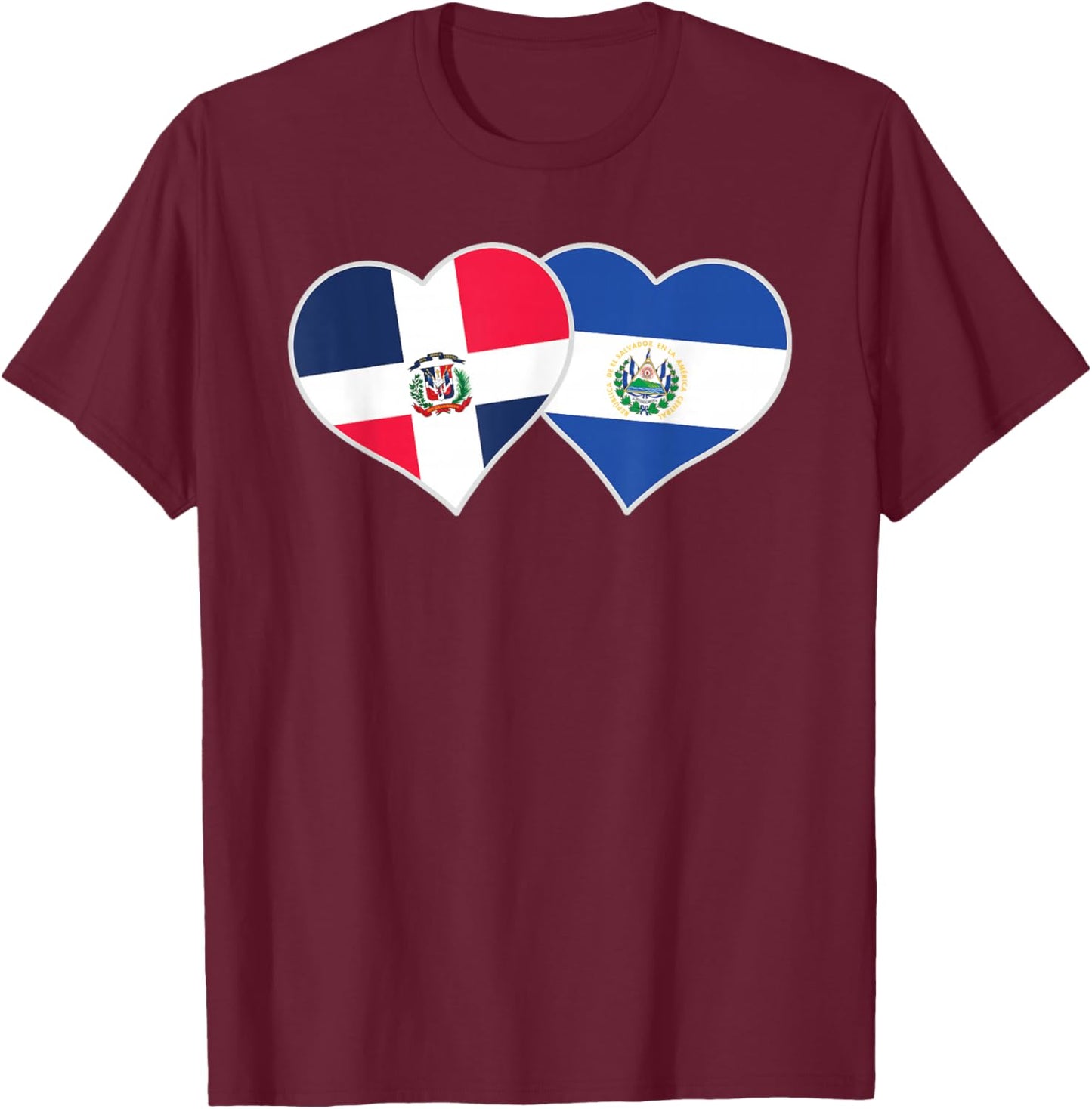Dominican Salvadorian Flag Heart Dominican El Salvador T-Shirt - T-Shirt | Maroon