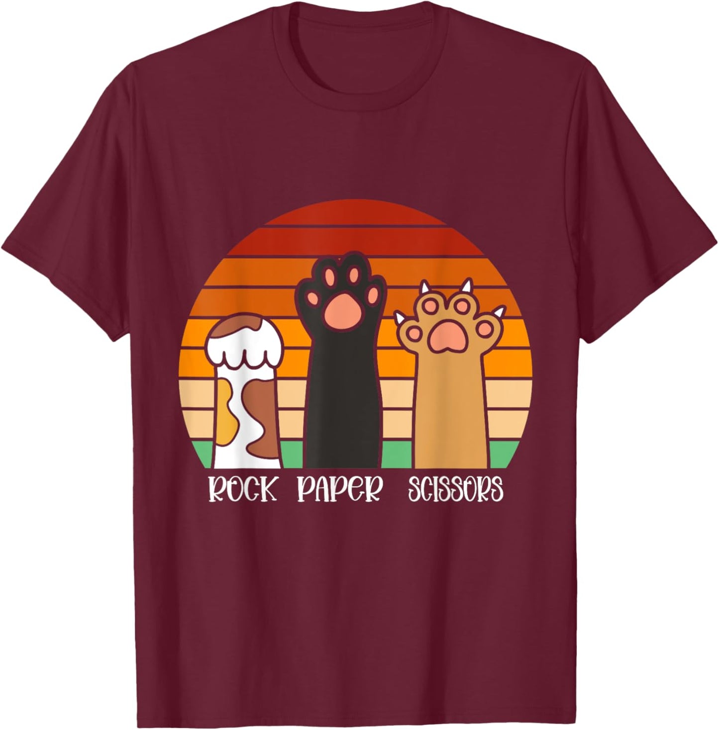 Rock Paper Scissors Game Kitten Lover Animal Paws Cat T-Shirt - T-Shirt | Maroon