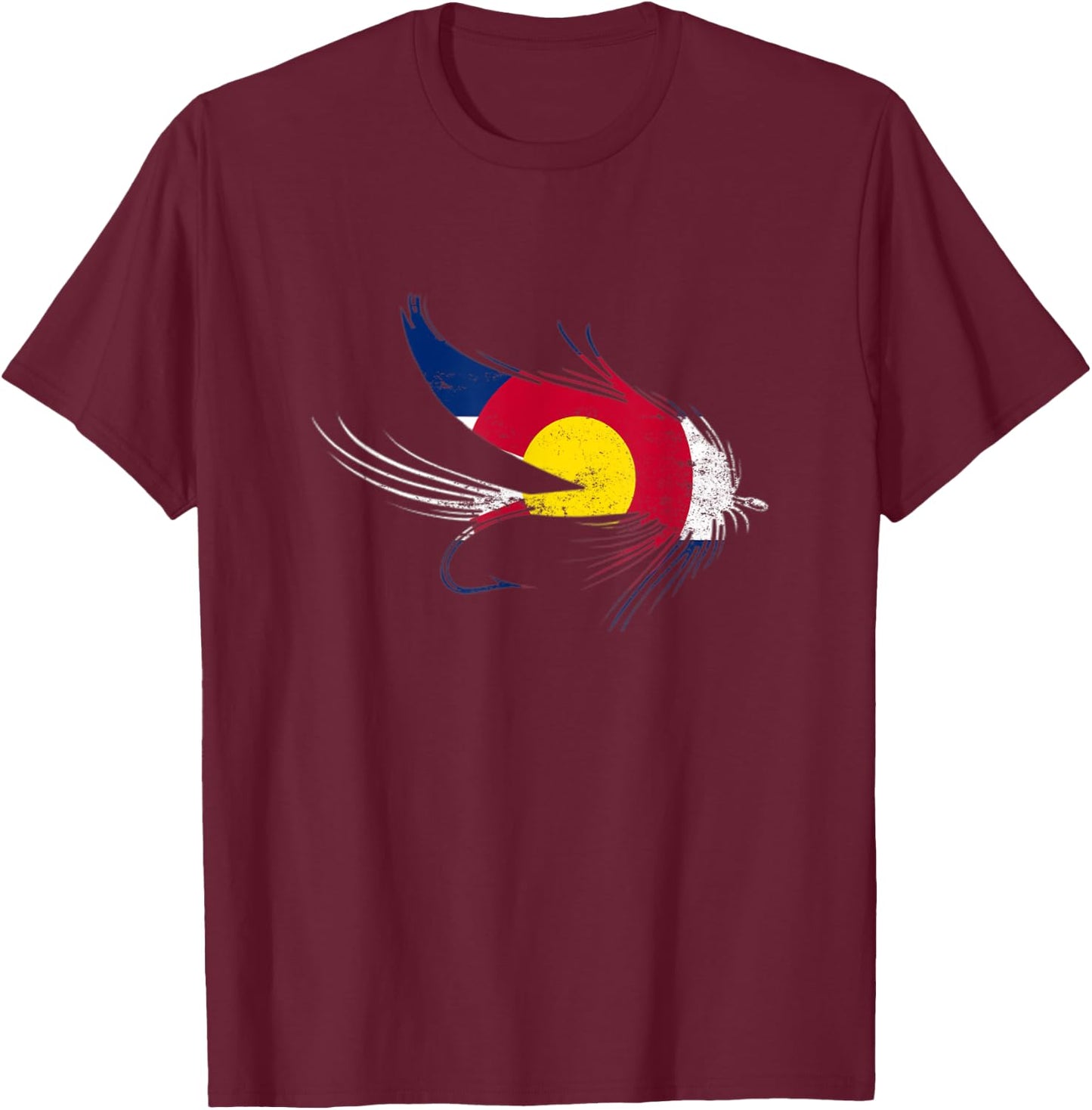 Colorado Fly Fishing Flag Hook, Gift Fly Fishing Lovers T-Shirt - T-Shirt | Maroon