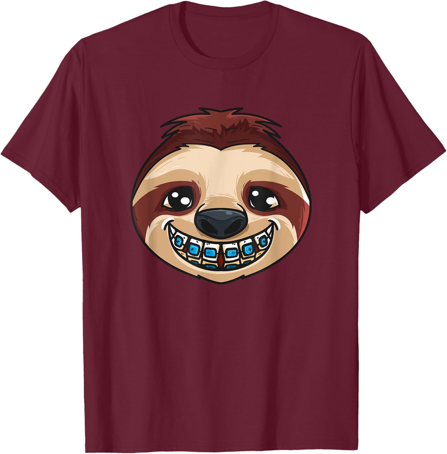Cute Sloth Head With Dental Braces Dental Dentist Dentistry T-Shirt - T-Shirt | Maroon
