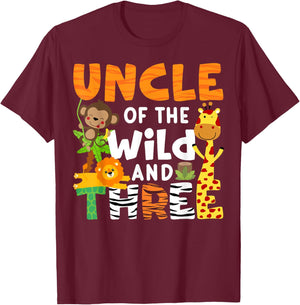 Uncle Of The Wild and Three 3 Zoo Theme Party Safari Jungle T-Shirt - T-Shirt | Maroon