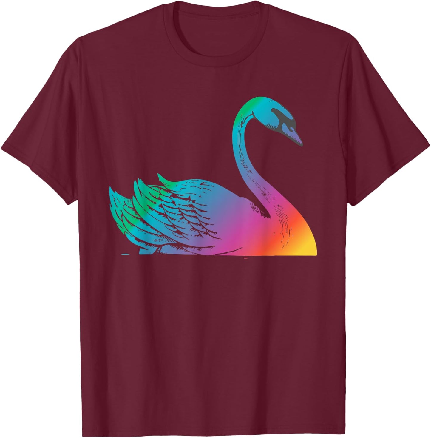 Swan Art Cute Artistic Colorful Swans Animal Bird Lake T-Shirt - T-Shirt | Maroon