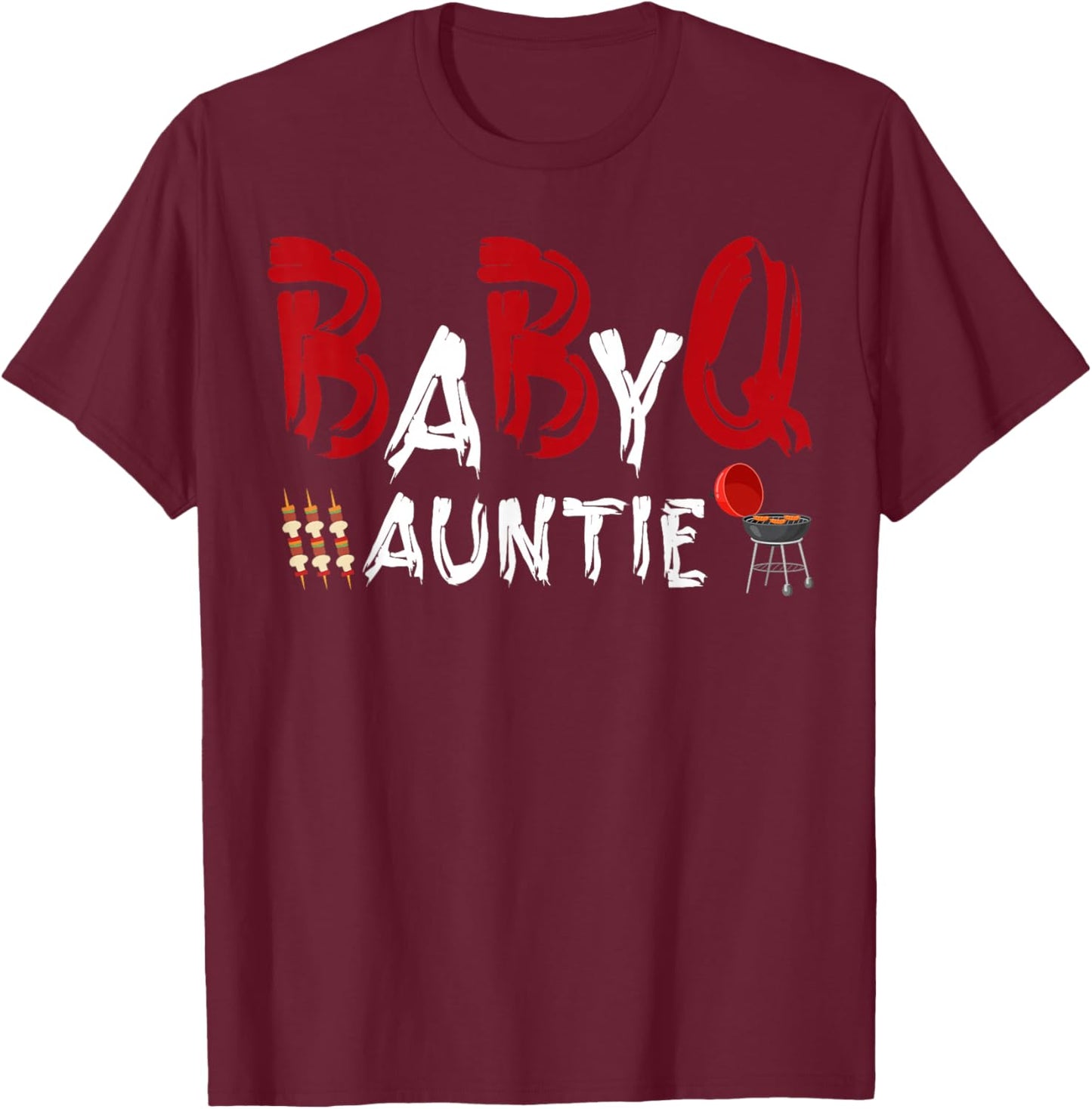 Auntie Baby BBQ Shower Themed Family Matching Barbecue T-Shirt - T-Shirt | Maroon
