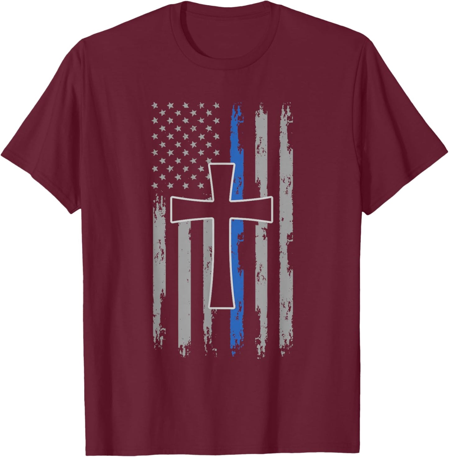 Police Flag, With A Cross T-Shirt - T-Shirt | Maroon