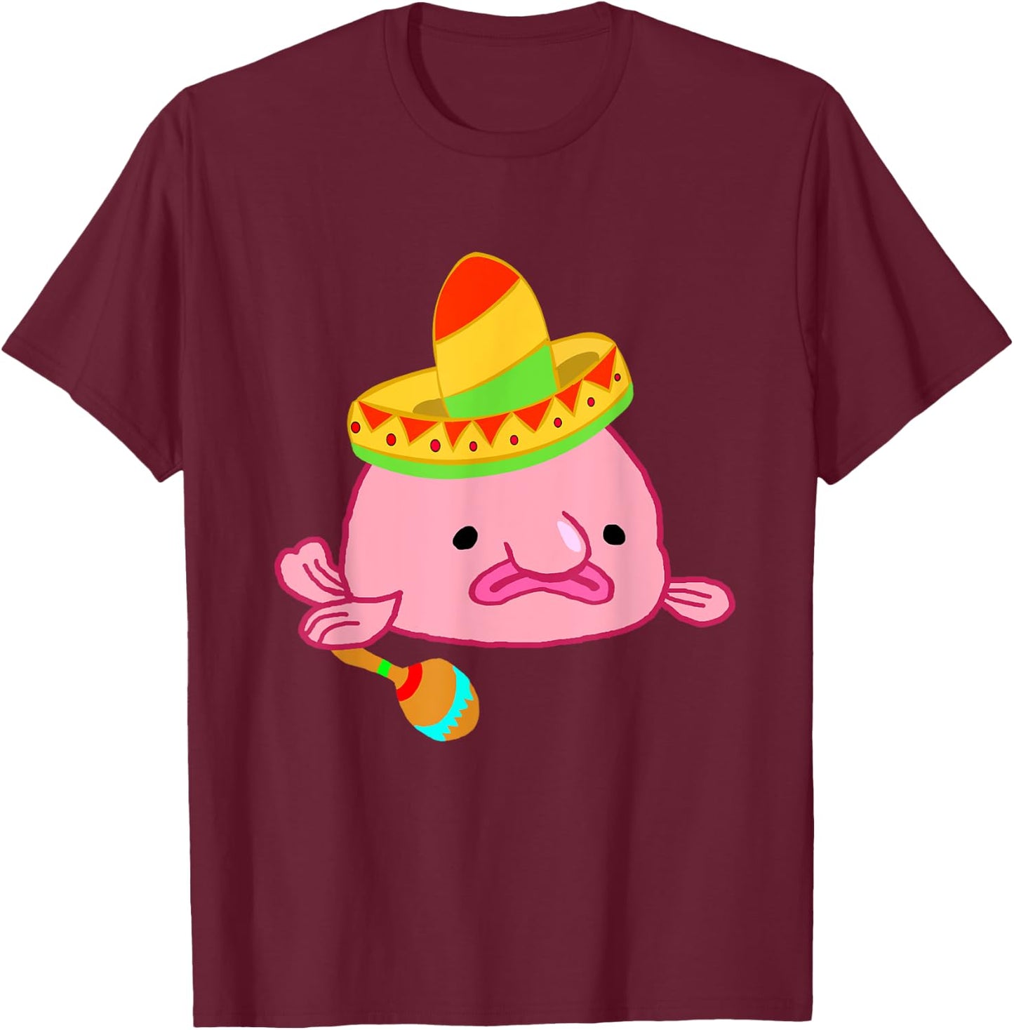 Blobfish Sombrero Costume Mexican Grumpy Blob Fish T-Shirt - T-Shirt | Maroon