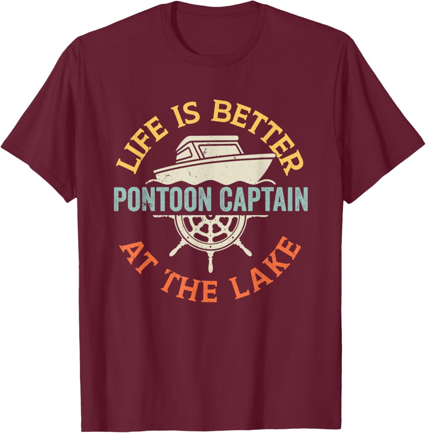 Boating Lake Pontoon Boat Captain T-Shirt - T-Shirt | Maroon
