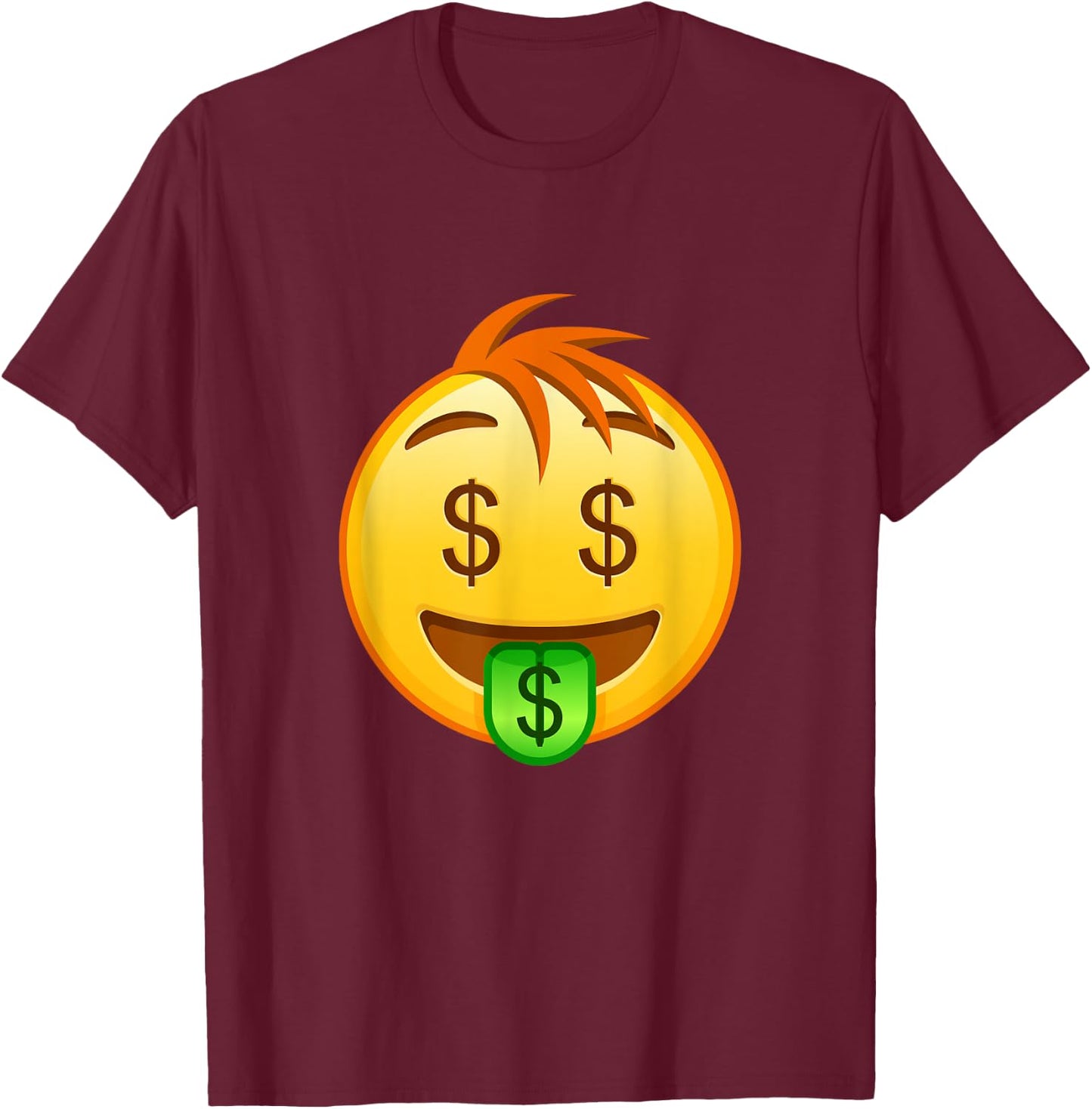 Money Emoticon Mouth Face with Dollar Sign Eyes Rich T-Shirt - T-Shirt | Maroon