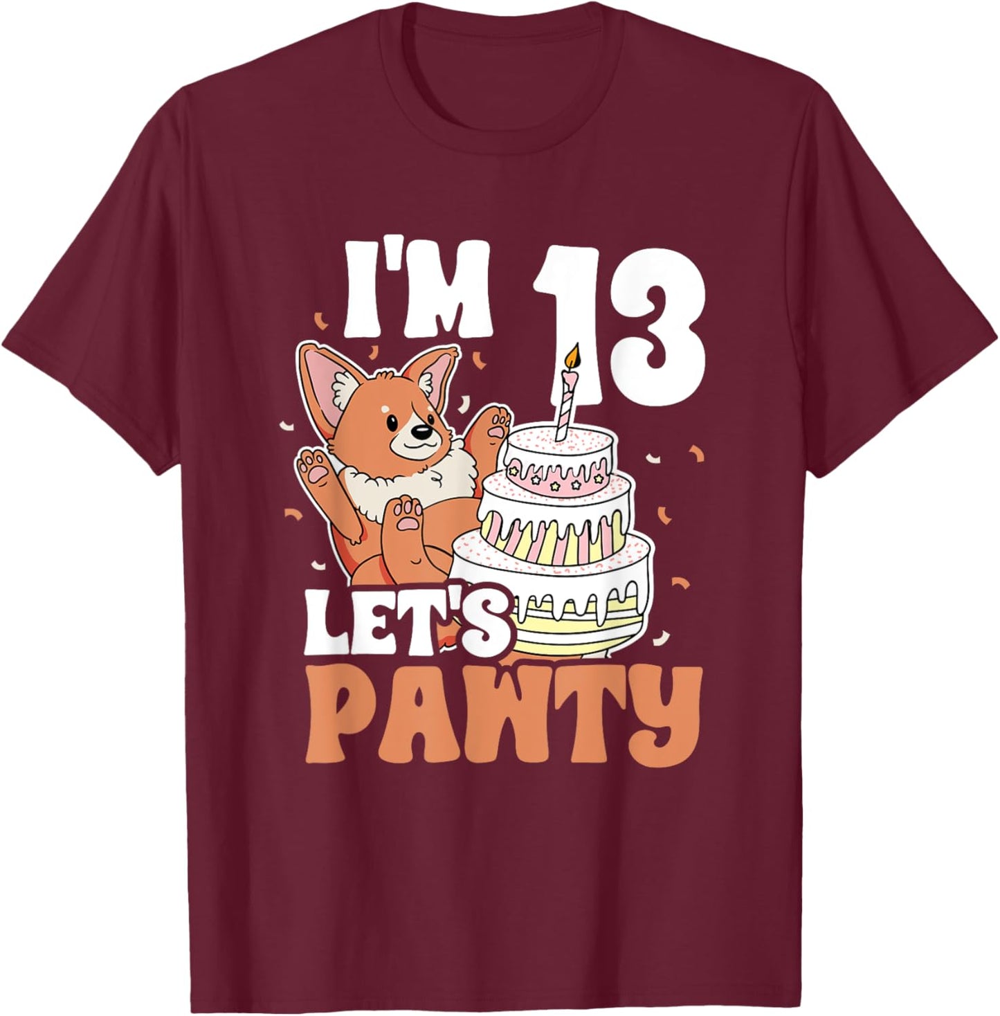 I'm 13 bday Dog party Kids 13th Birthday Corgi Dog T-Shirt - T-Shirt | Maroon