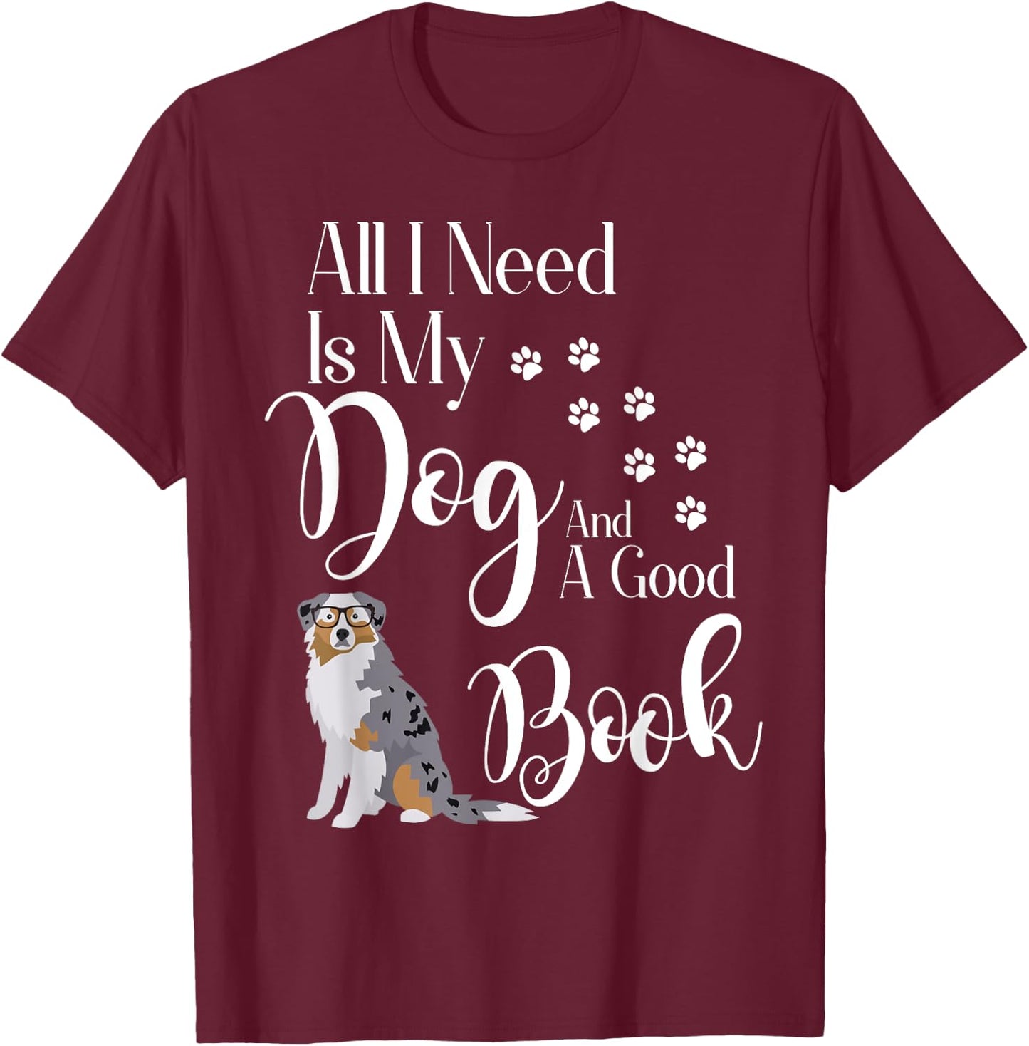Australian Shepherd Gifts Dog Book Reading Love Mini Aussie Men Women Kids T-Shirt - T-Shirt | Maroon