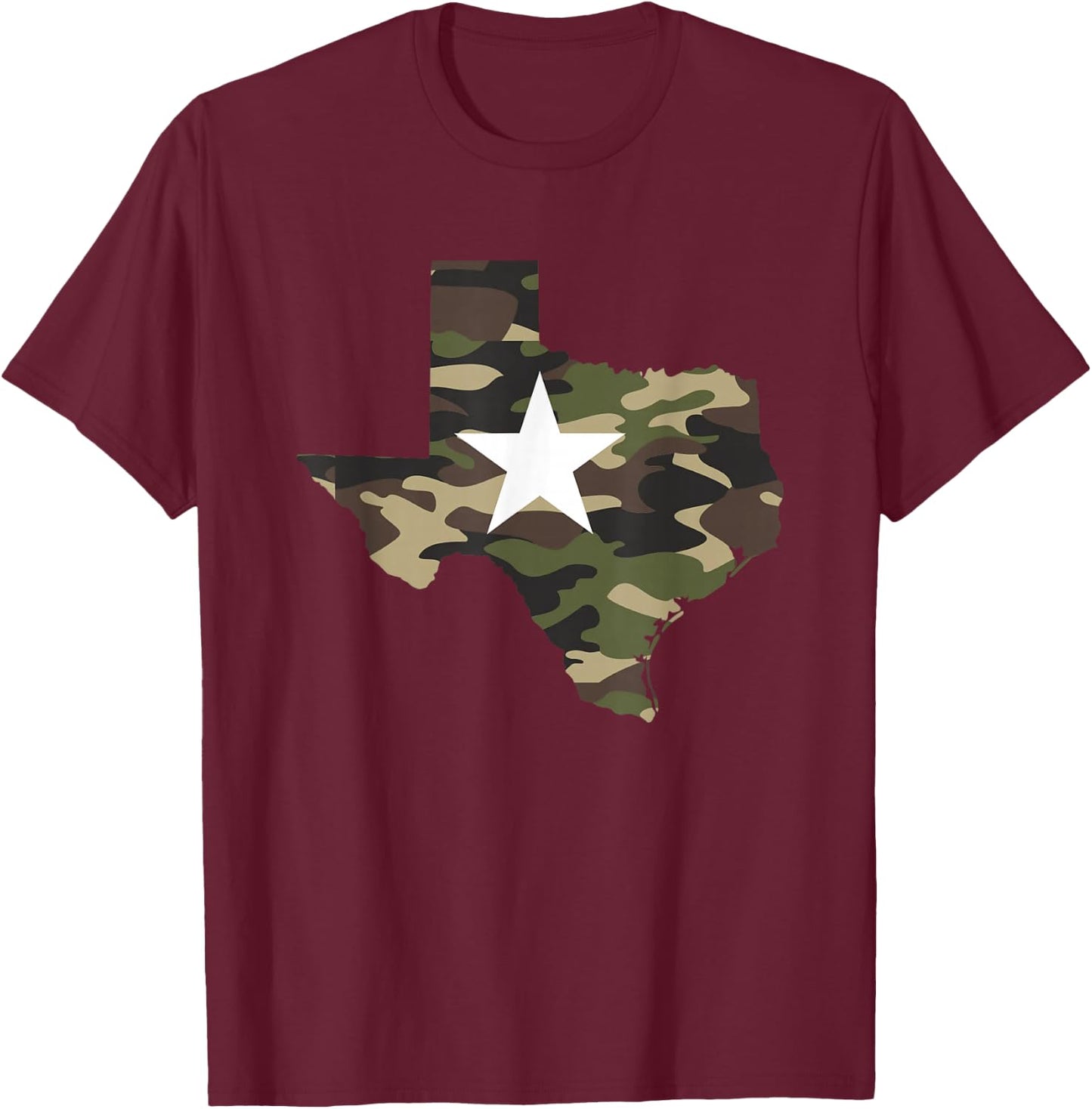 Texas Texan Army Camouflage Star Map US Soldiers Veterans T-Shirt - T-Shirt | Maroon