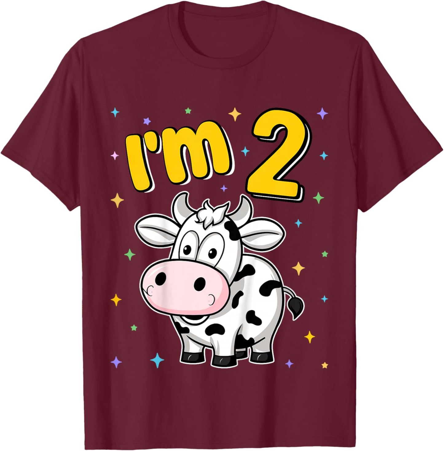 I'm 2 Cute Cow Two Years Old 2nd Birthday Cows Kids T-Shirt - T-Shirt | Maroon