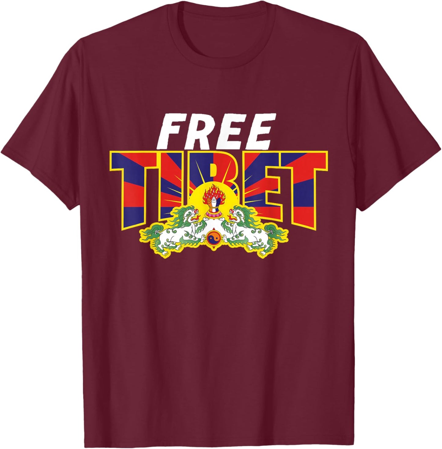 Free Tibet Flag T-Shirt - T-Shirt | Maroon