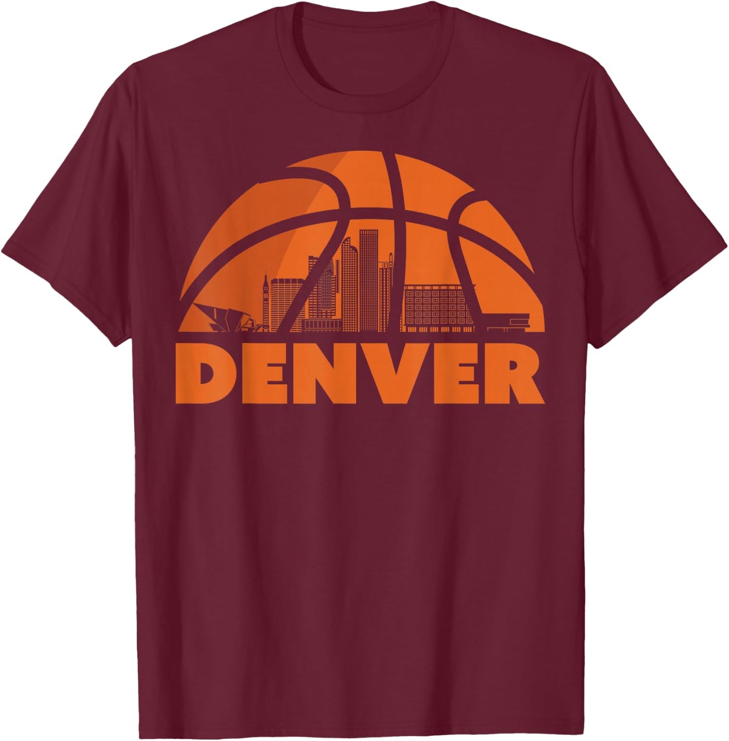 Denver City Skyline Basketball T-Shirt - T-Shirt | Maroon