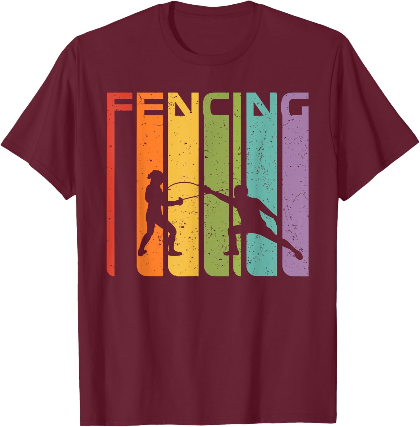 70s 80s Retro Fencing Sport Outfit Fencer Gift Fencing T-Shirt - T-Shirt | Maroon