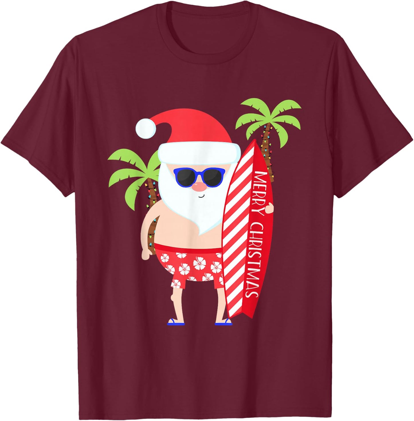 Surfing Santa Surfer Tropical Hawaiian Christmas Beach T-Shirt - T-Shirt | Maroon