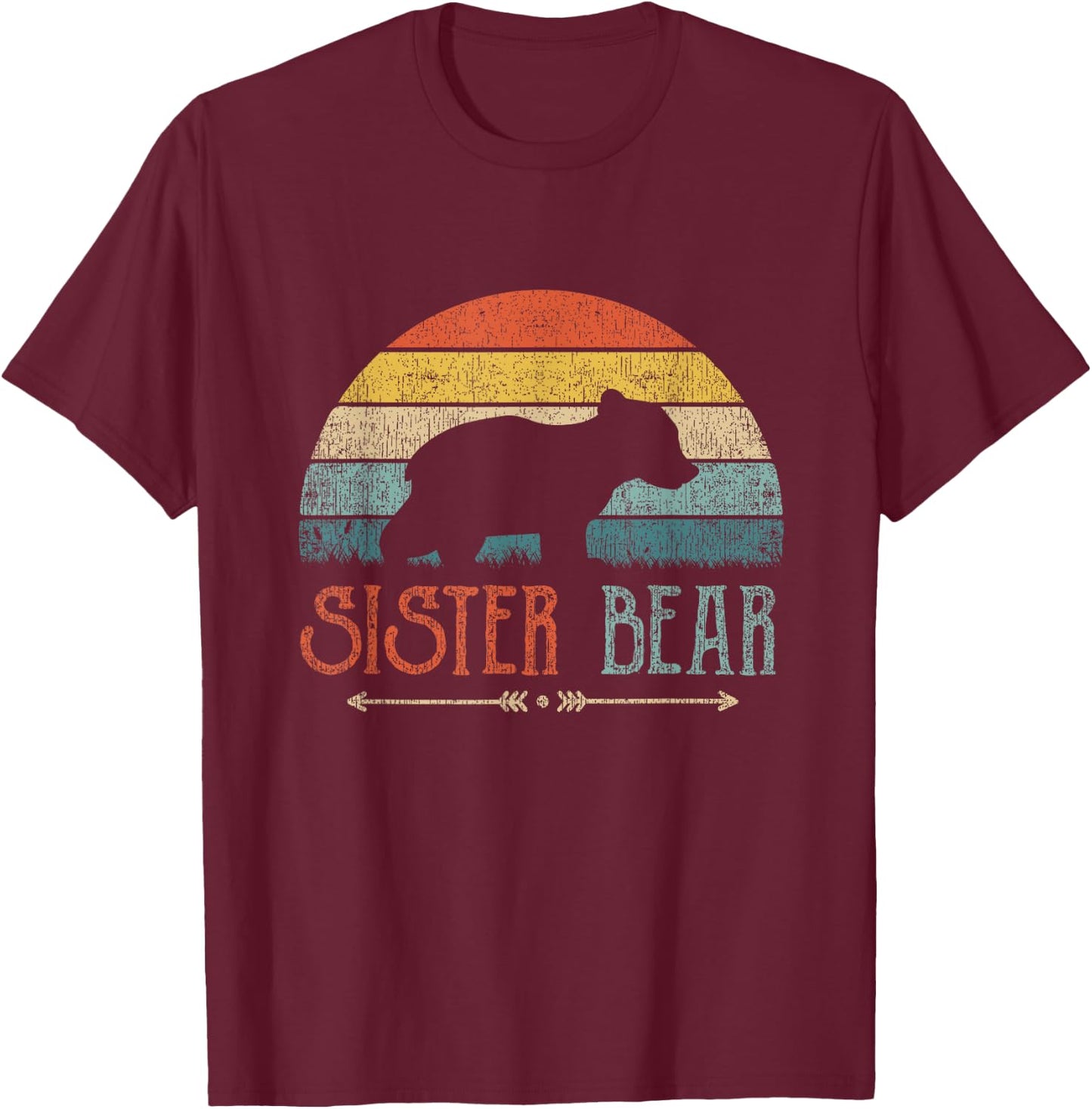 Cute Bear Family Matching Shirts & Gifts Sister Bear Retro Black Girls' Medium T-Shirt - T-Shirt | Maroon
