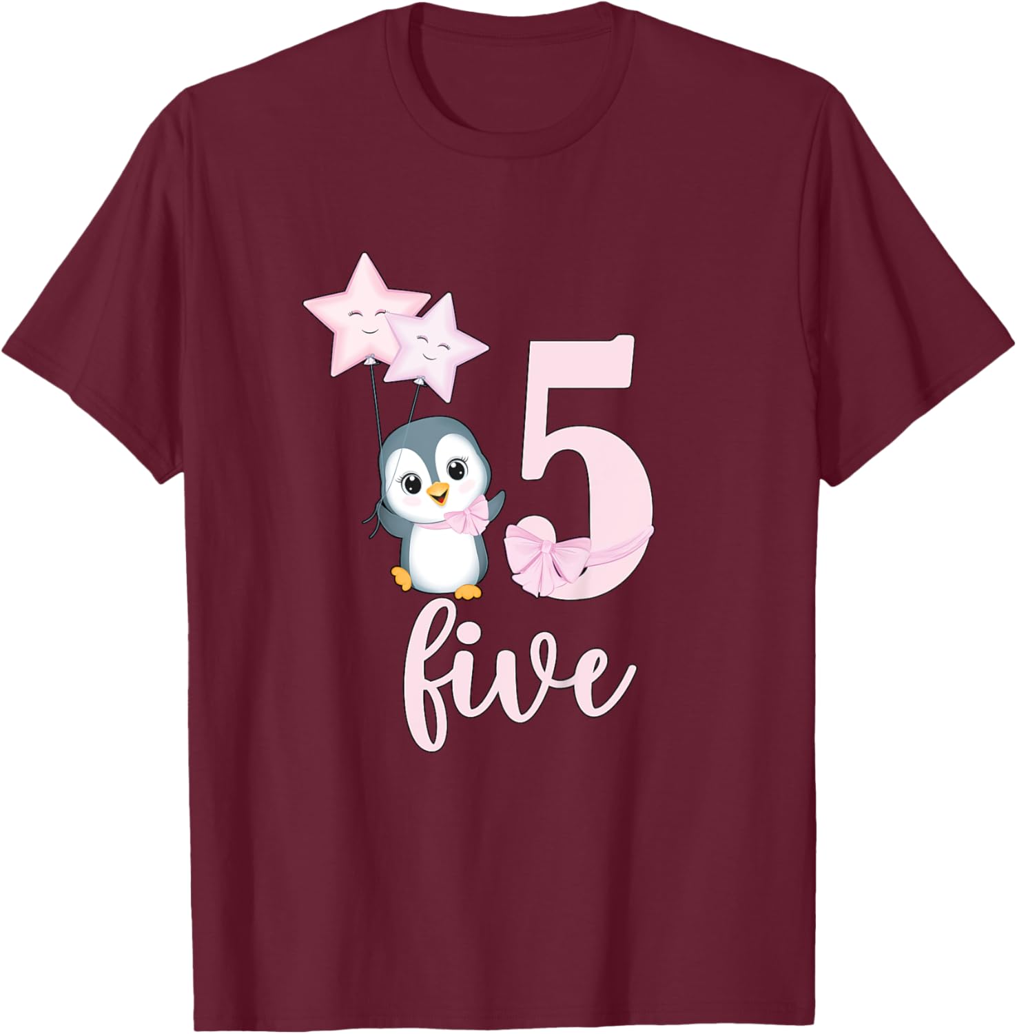 5th Penguin Birthday Party Five Year Old Girl Penguin T-Shirt - T-Shirt | Maroon