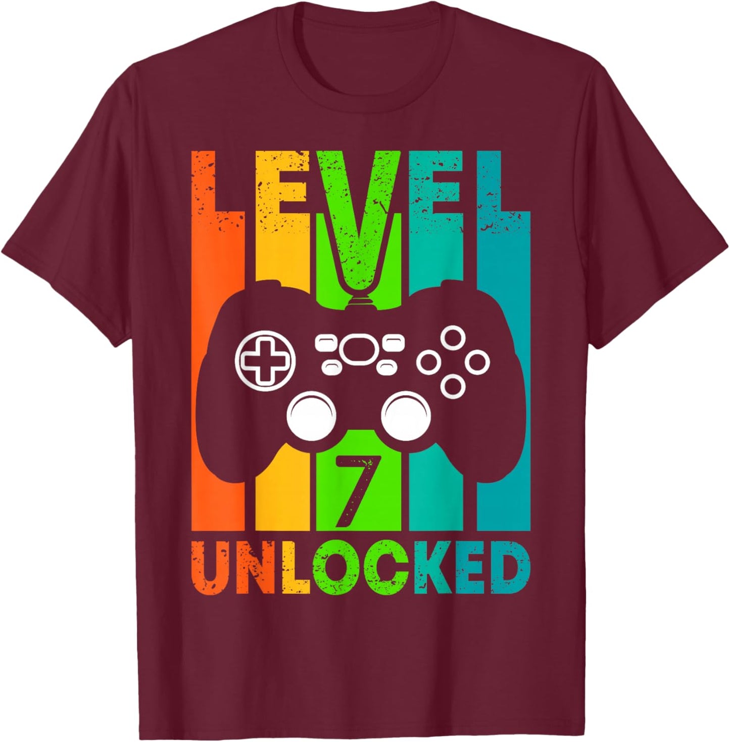 7th Birthday Gamer Boy or Gamer Girl - Level 7 Unlocked T-Shirt - T-Shirt | Maroon