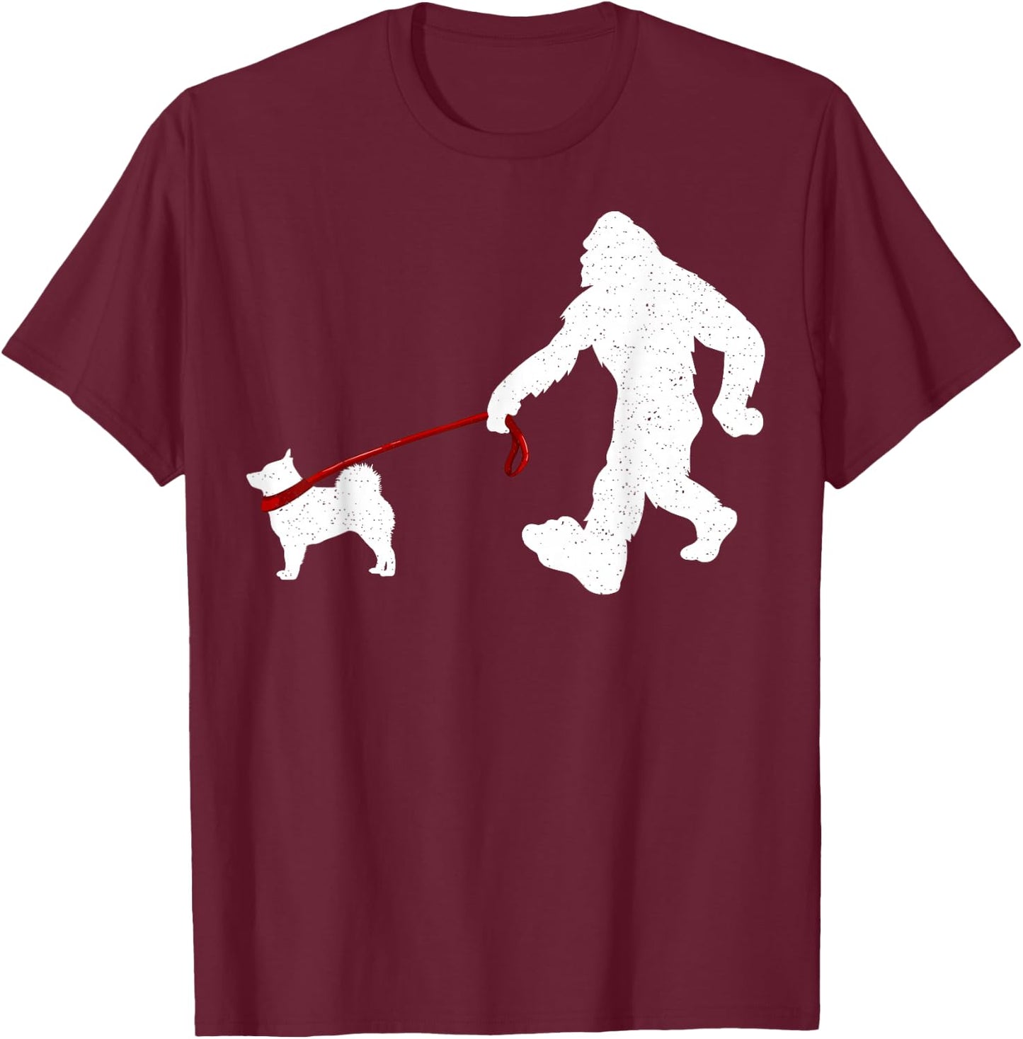 Funny Bigfoot Walking With Schipperke Dog Gifts T-Shirt - T-Shirt | Maroon