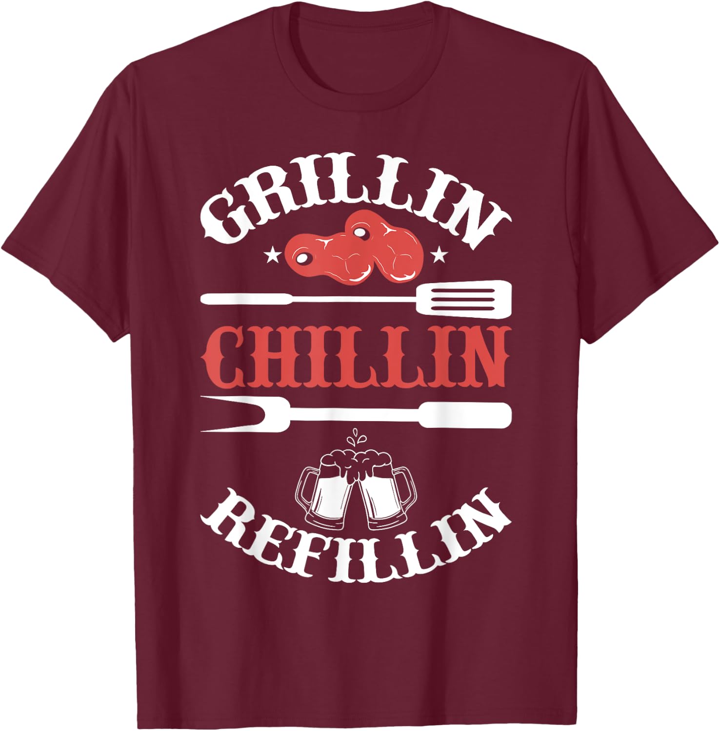 Funny vintage barbecue dad - barbecuing chilling & refilling T-Shirt - T-Shirt | Maroon