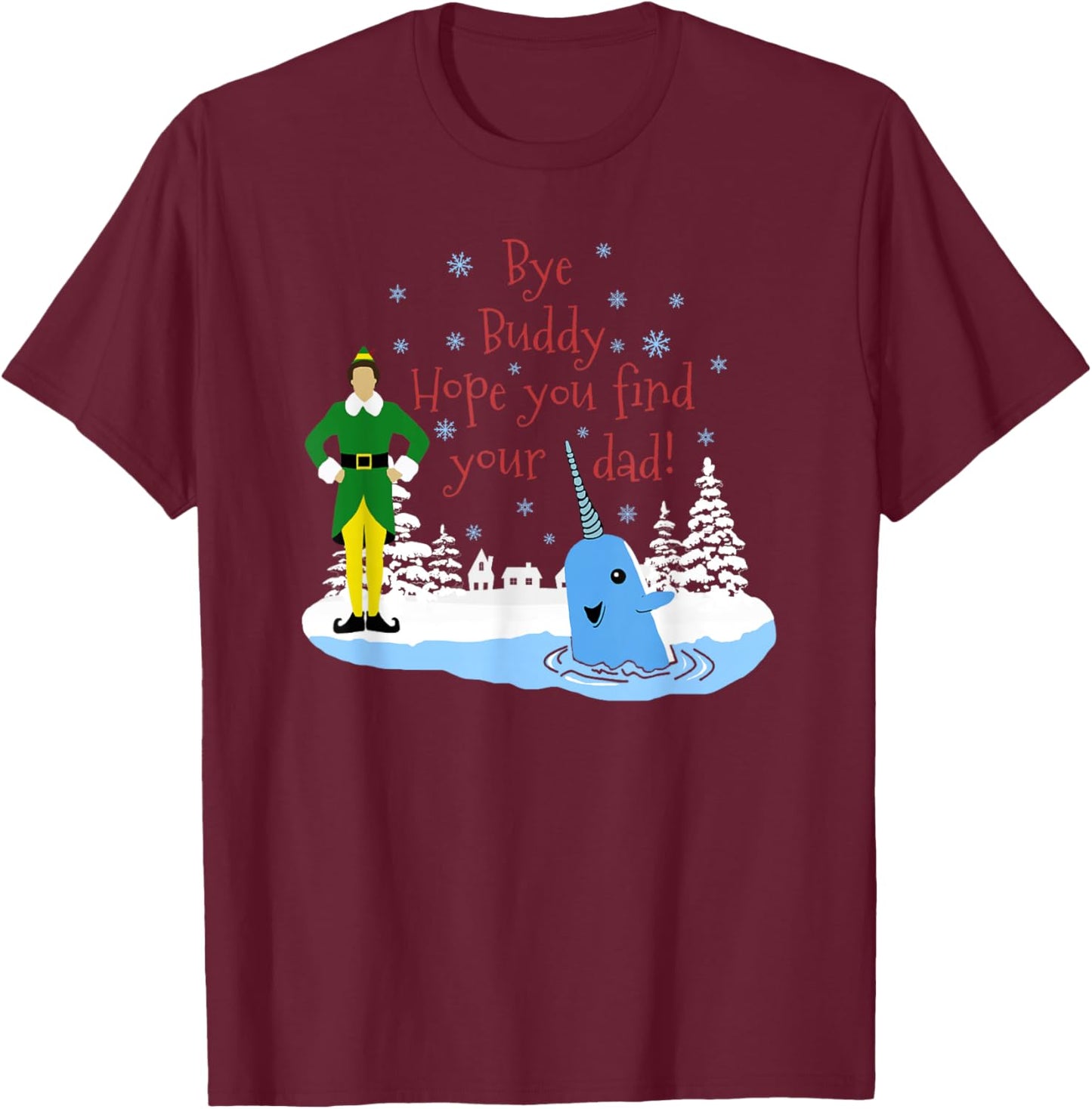 Happier Holidays -Kids Christmas Narwhal Elf T-Shirt - T-Shirt | Maroon