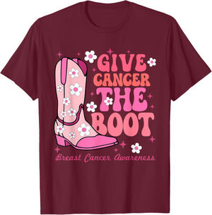 Give Cancer the Boot Cowgirl Breast Cancer Pink Ribbon T-Shirt - T-Shirt | Maroon