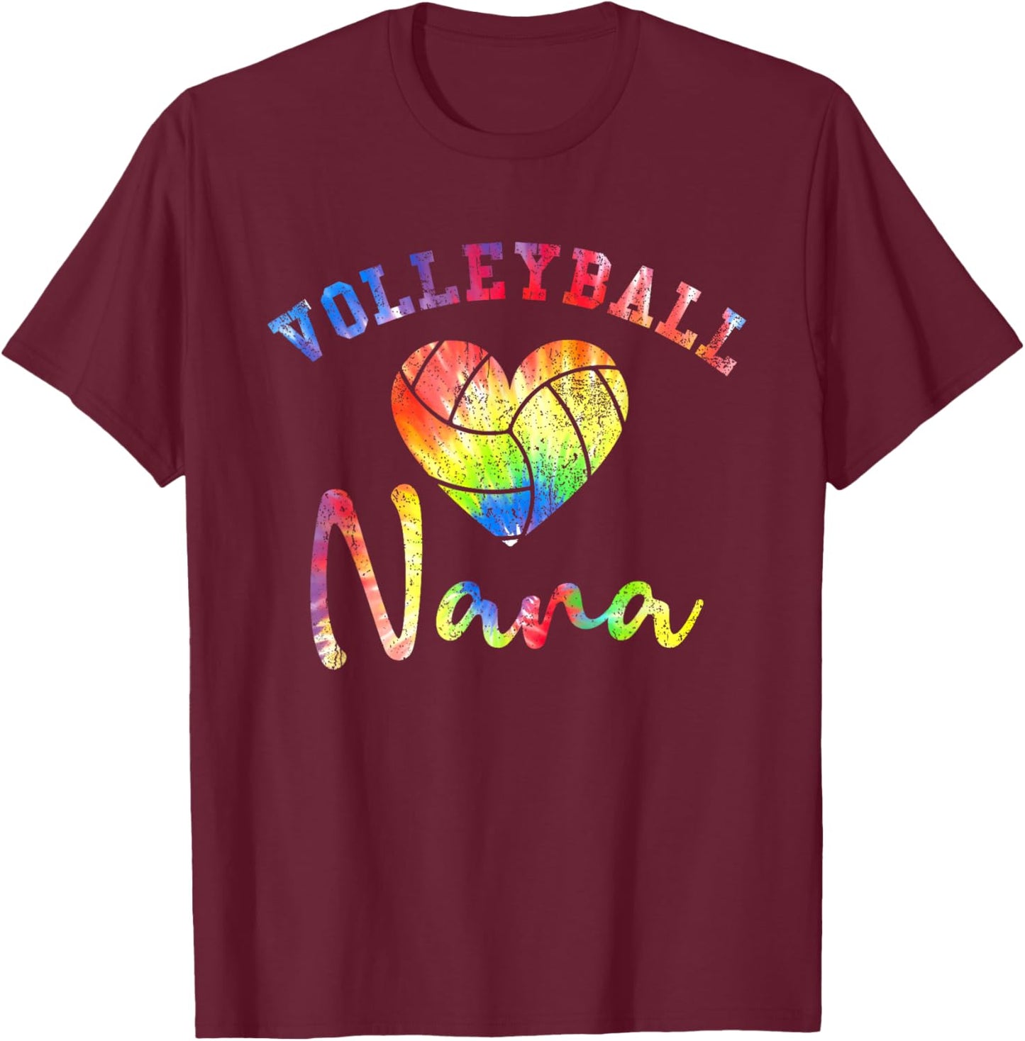 Volleyball Nana colorful tie dye T-Shirt - T-Shirt | Maroon