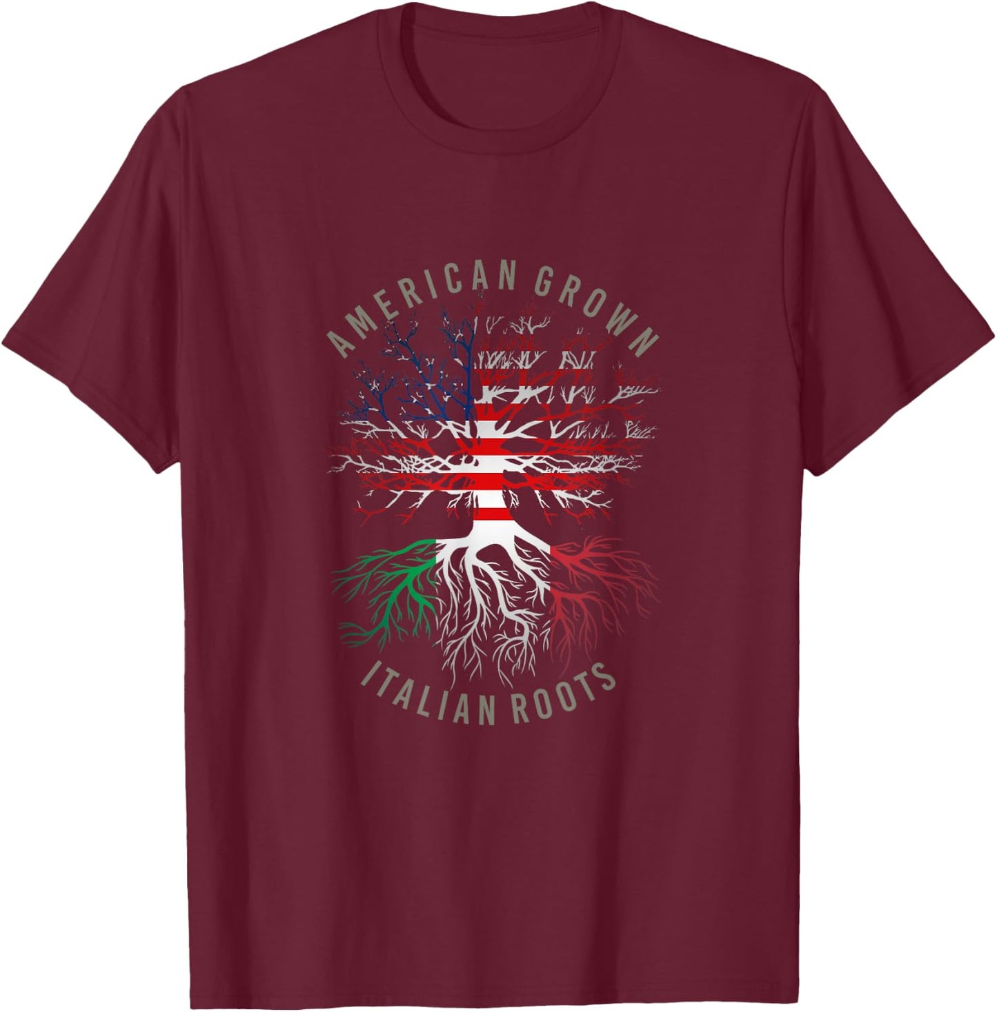 American Grown Italian Roots USA Italy Flag Heritage Tree T-Shirt - T-Shirt | Maroon