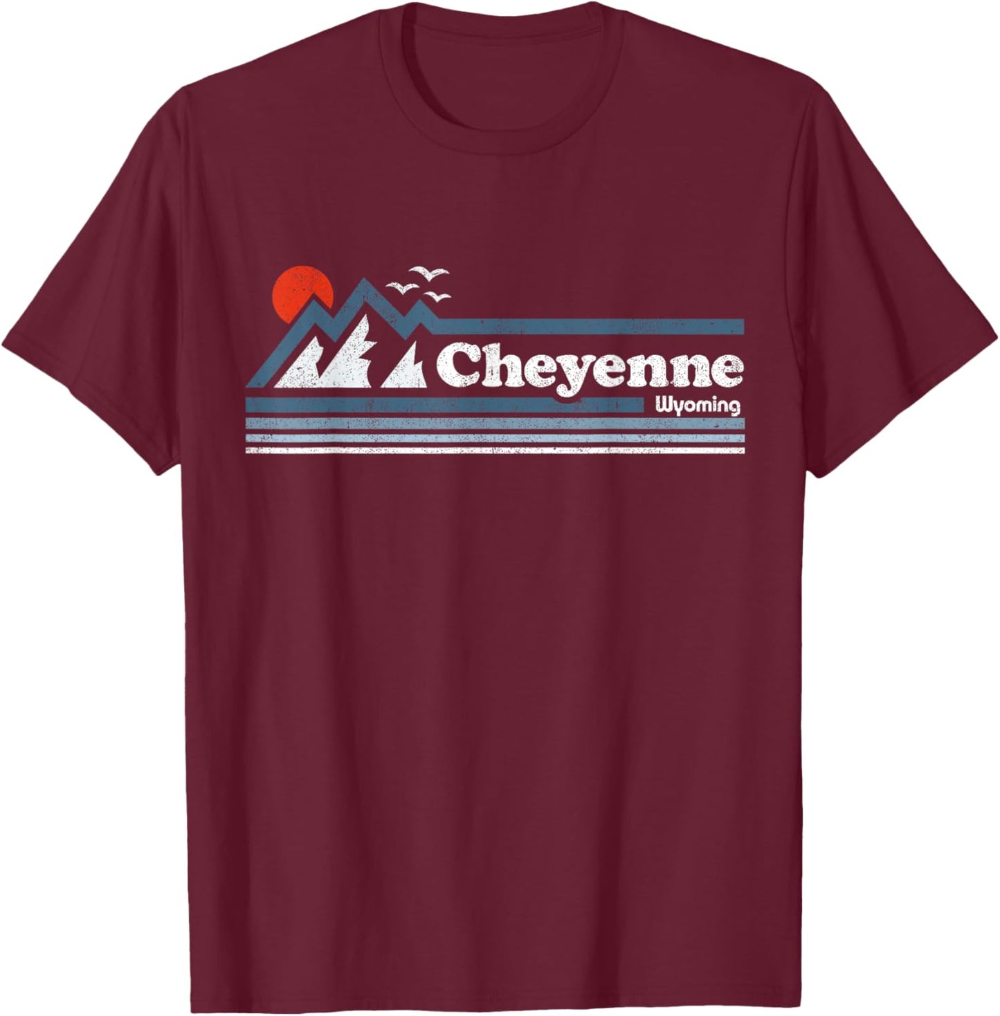 Retro Cheyenne Wyoming State Mountain Vintage Ski Souvenir T-Shirt - T-Shirt | Maroon